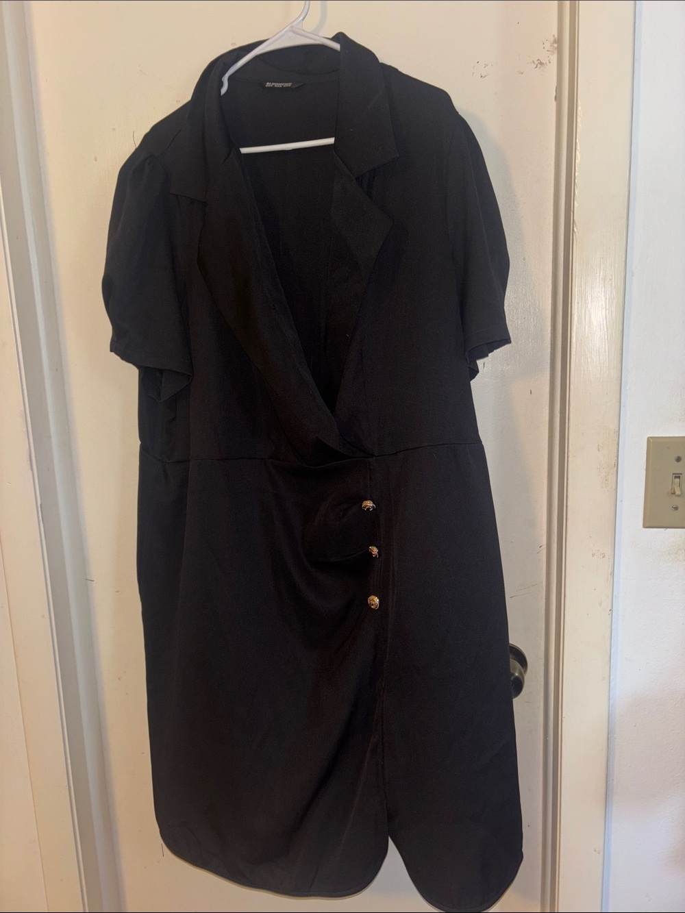 BloomChic Black Midi Dress with Gold-Tone Buttons